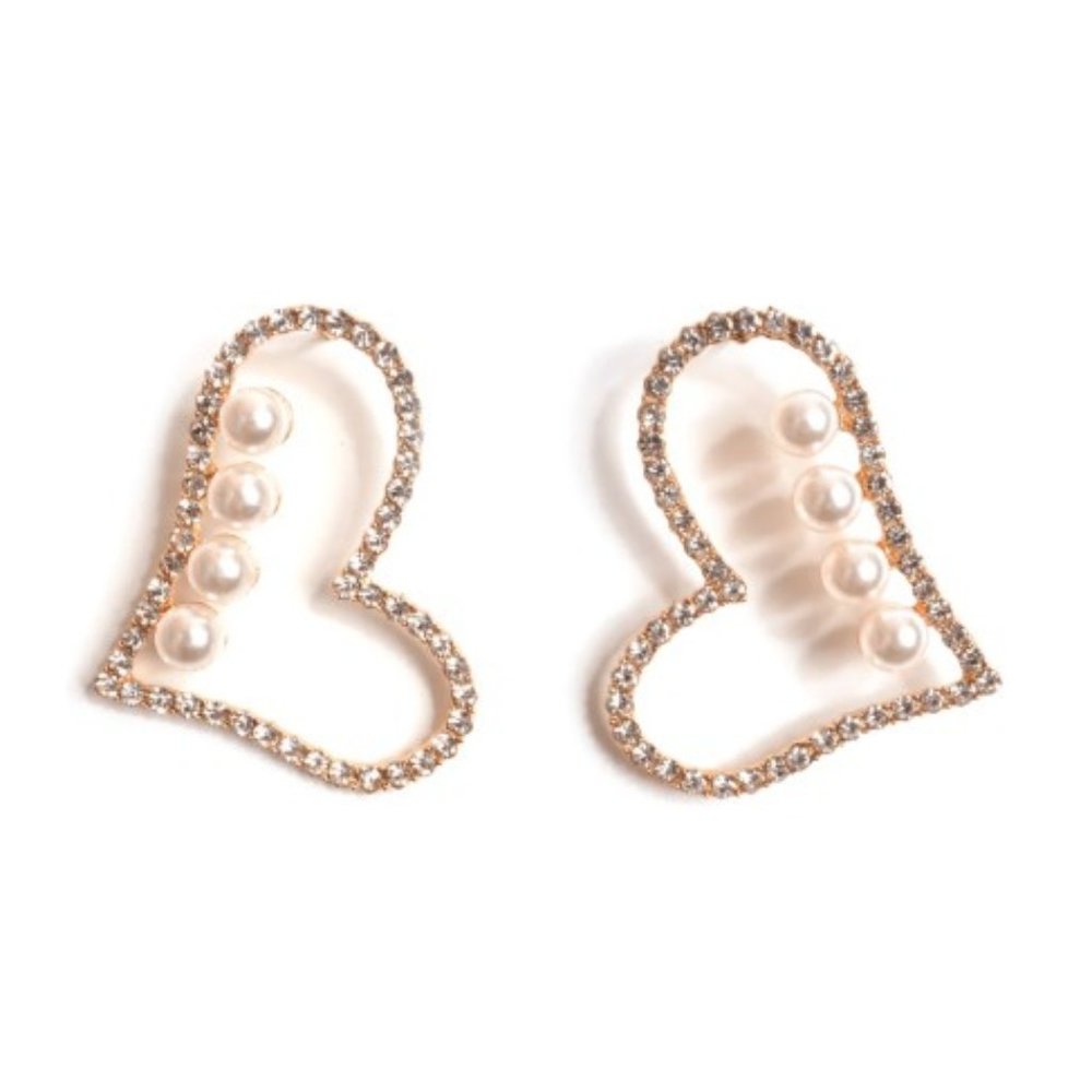 Rhinestone Heart Earrings - Gold or Silver Tone